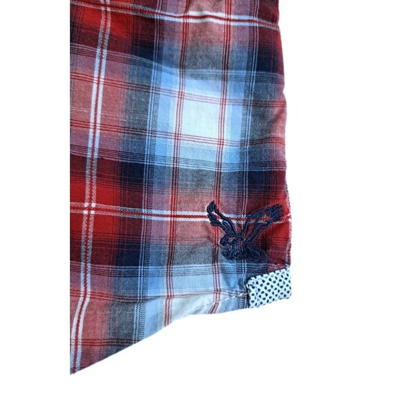 American Eagle Shirt Mens Small Red Blue Plaid Pearl Snap Western Vintage Fit AE - Picture 4 of 10
